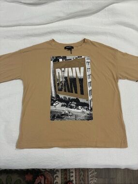 DKNY Tan Graphic City Logo Tee NWOT